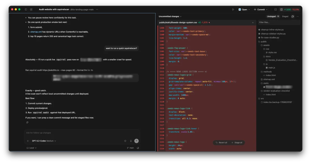 Codex running a squirrelscan audit